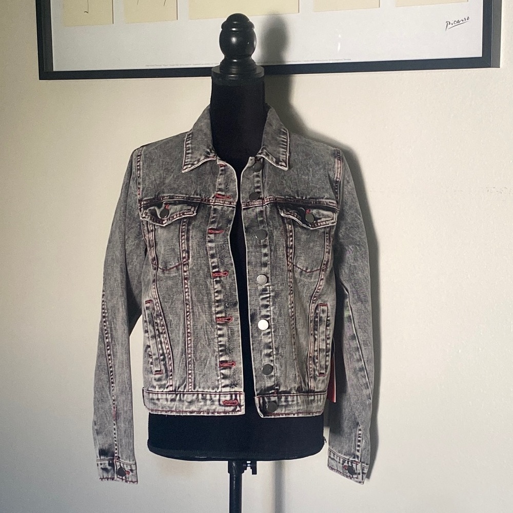 C’est Toi Grey and pink Distressed Denim Jacket